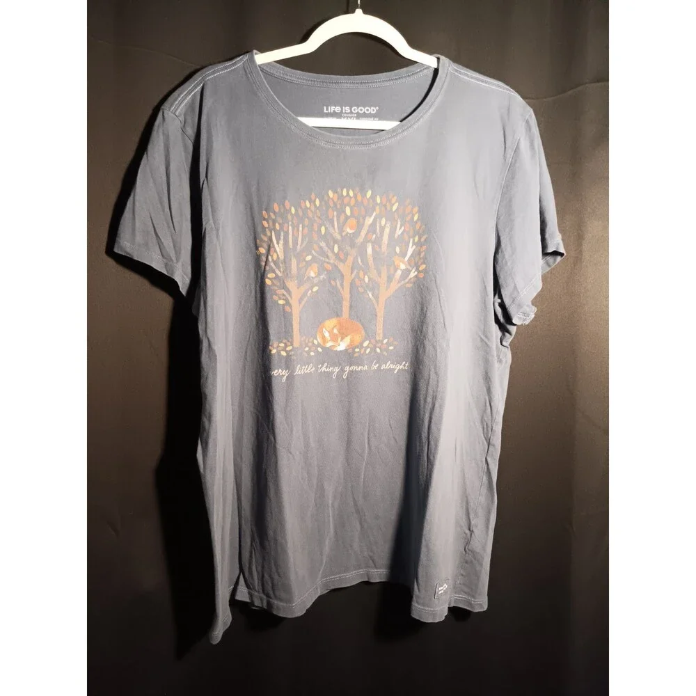 Life Is Good Women’s XXL Navy Blue Fox Trees Autumn Graphic T‑Shirt Short Sleeve - Picture 2 of 5